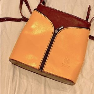 Vera Pelle- Authentic yellow Italian leather crossbody purse.